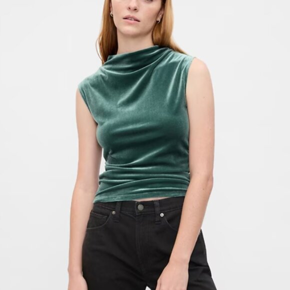 NEW GAP Sexy soft velour mockneck ruched top Medium - Picture 2 of 2
